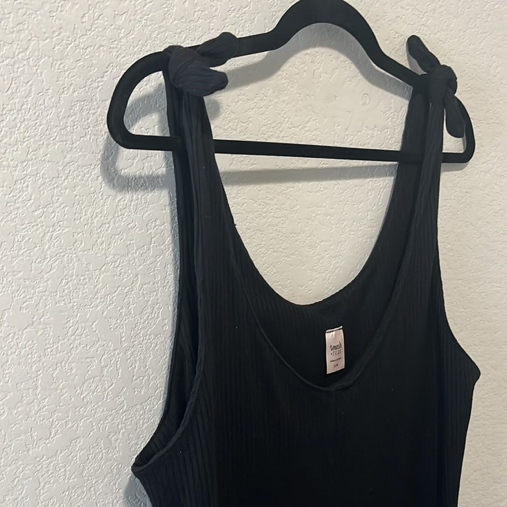 SMASH + TESS Knot Your Average Romper w Tie Up Straps, Black Ribbed, Size L - Picture 7 of 9